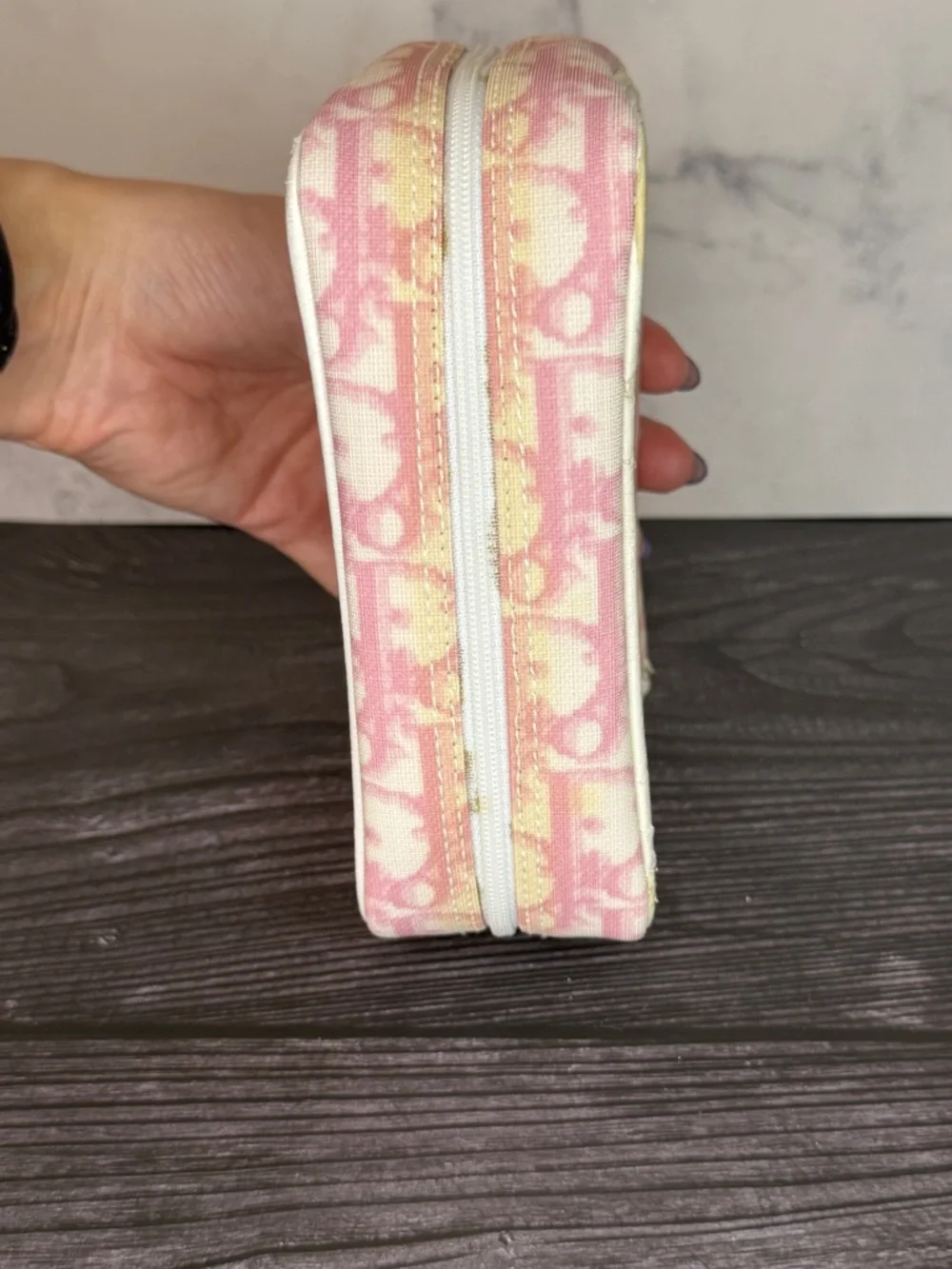 Dior Vintage Pink Trotter Wristlet Pouch Monogram Canvas Zip Bag Y2K - Picture 5 of 8